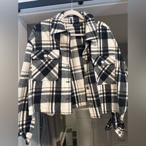 Lane Bryant PLUS Black and Cream Plaid Cropped Jacket